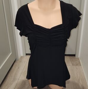Elegant Black Ruched Blouse